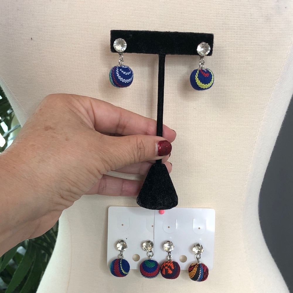 Guatemalan handmade Colorful Beaded Earrings with Crystal Accents - Picture 6 of 11